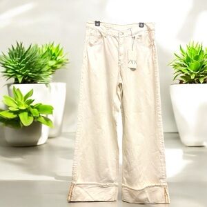 Zara Cream Wide-Leg Flare Jeans